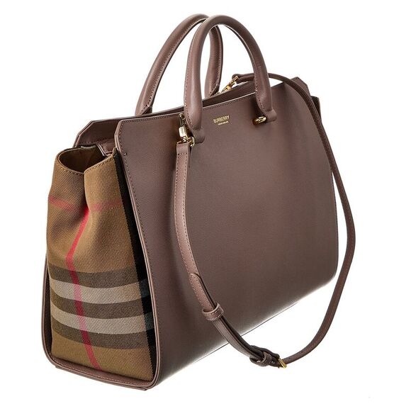 Burberry Banwell Medium Leather & Check Canvas Satchel, Pink - Picture 3 of 4